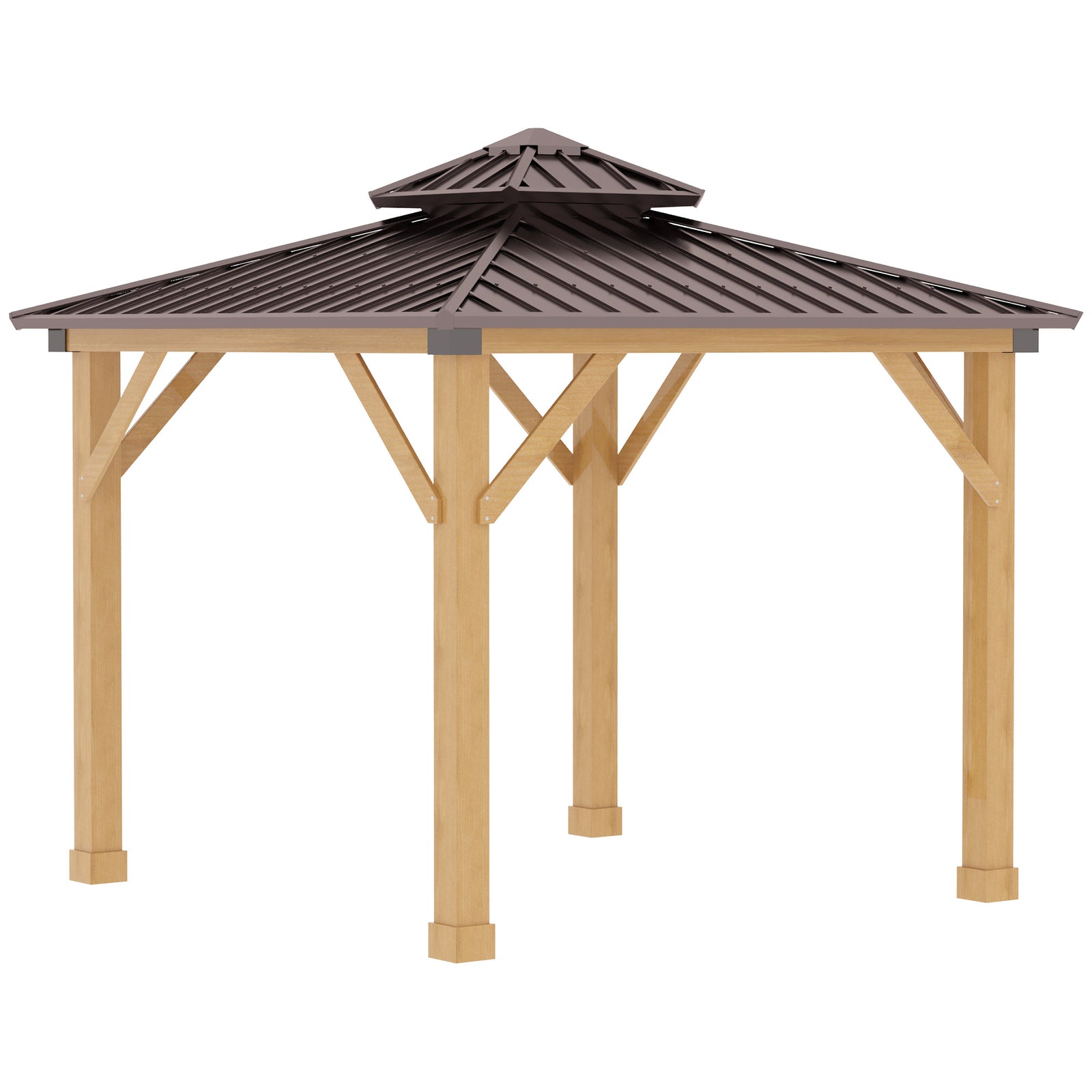3x(3)M Outdoor Hardtop Gazebo Canopy with 2-Tier Roof and Solid Wood Frame, Outdoor Patio Shelter for Patio, Garden, Brown
