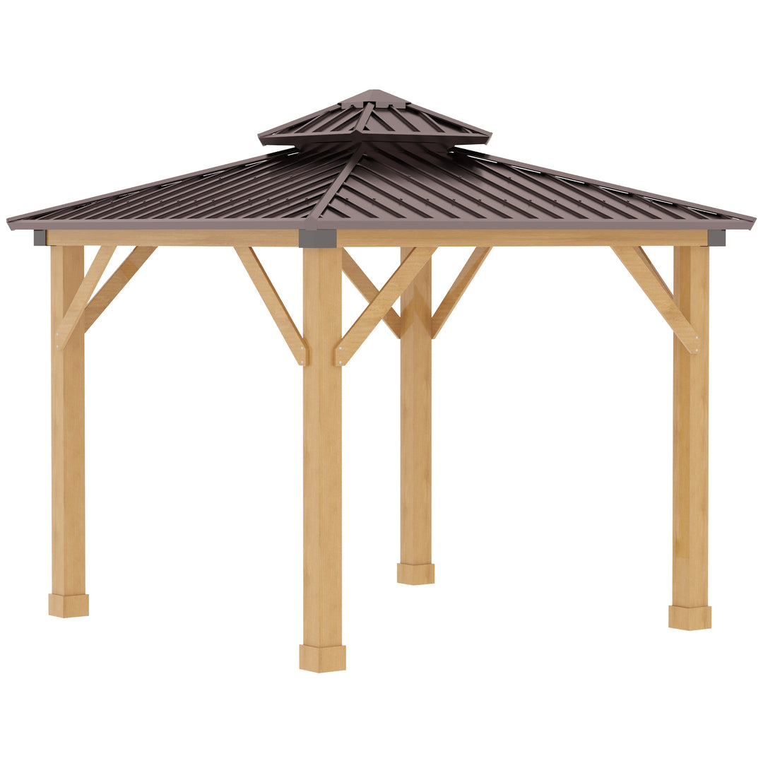 MCL 3x(3)M Outdoor Hardtop Gazebo Canopy with 2-Tier Roof and Solid Wood Frame, Outdoor Patio Shelter for Patio, Garden, Brown