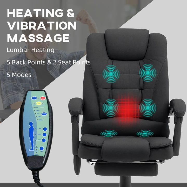 Office Chair with 6 Point Massage and Back Heat, Microfibre Desk Chair with Footrest Adjustable Height and Swivel Wheels, Back Reclining, Full Black