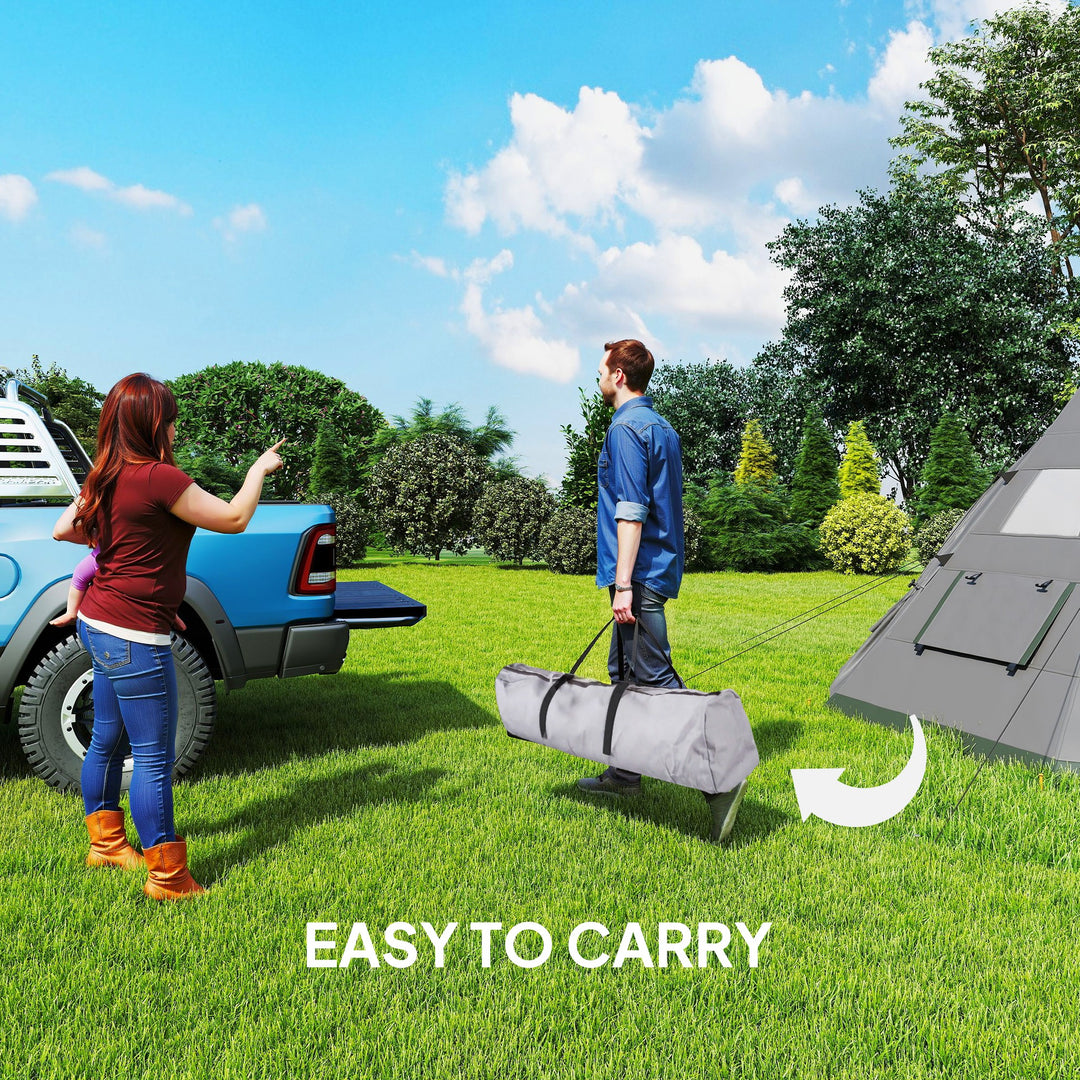 6 Men Tipi Tent with Carry Bag - Grey