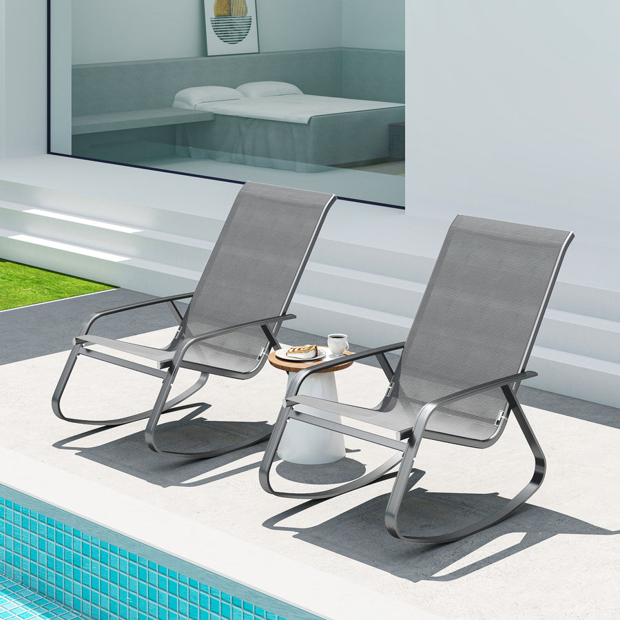 Set of Two Rocking Garden Chairs - Grey