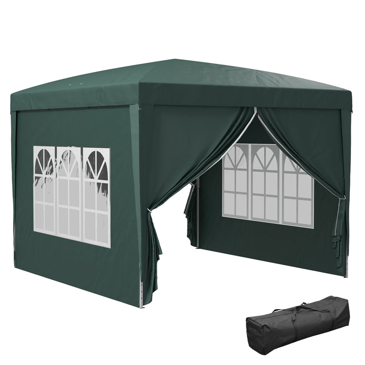 Outsunny 3 x 3m Pop Up Gazebo, Wedding Party Canopy Tent Marquee with Carry Bag and Windows, Green | Aosom UK