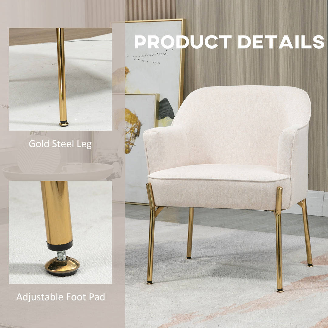 Fabric Accent Chair, Modern Armchair with Metal Legs for Living Room, Bedroom, Home Office, Cream