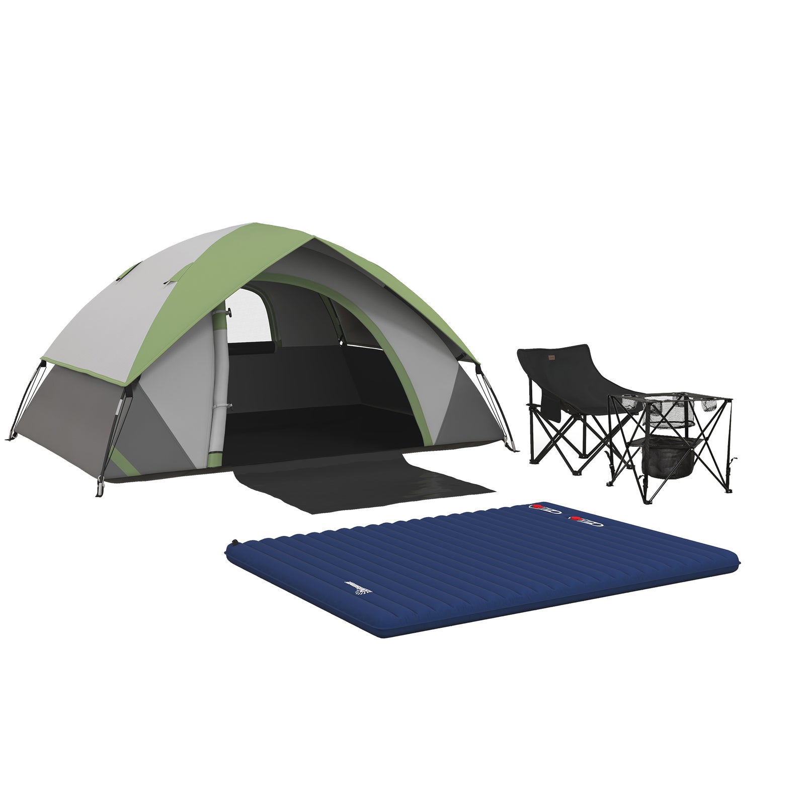 Camping Tent with Inflatable Mattress and Camping Table&Chair, 2-3 Person Dome Tent with Sewn-in Groundsheet, Portable 3000mm Waterproof Tent with Carry Bag and Hook, for Fishing Hiking