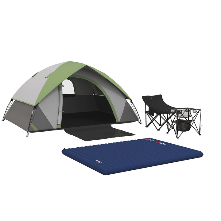 Camping Tent with Inflatable Mattress and Camping Table&Chair, 2-3 Person Dome Tent with Sewn-in Groundsheet, Portable 3000mm Waterproof Tent with Carry Bag and Hook, for Fishing Hiking