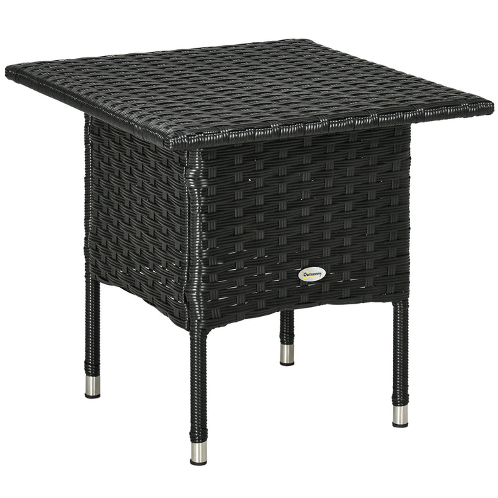 Outsunny Rattan Side Table, Weather-Resistant Outdoor Coffee Table with Durable Plastic Board, Full Woven Top for Garden, Balcony, Black | Aosom UK