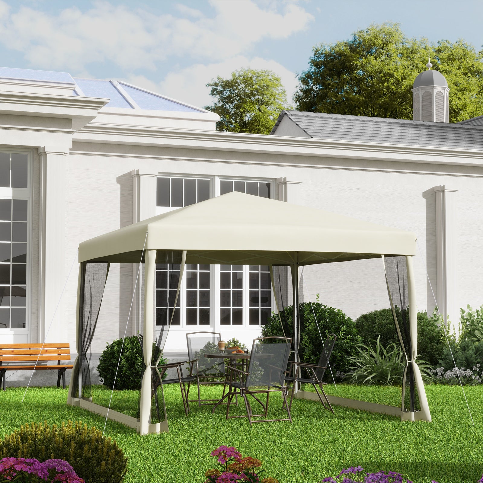 3 x 3(m) Pop Up Gazebo with 4 Mesh Sides and Carry Bag, Height Adjustable Party Canopy Tent, Portable Garden Outdoor