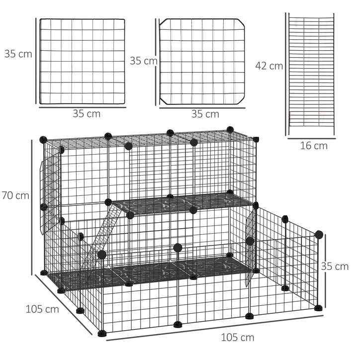 PawHut Pet Playpen w/ Door Customisable Fence for Guinea Pigs Hamsters Chinchillas Hedgehogs - Black | Aosom UK