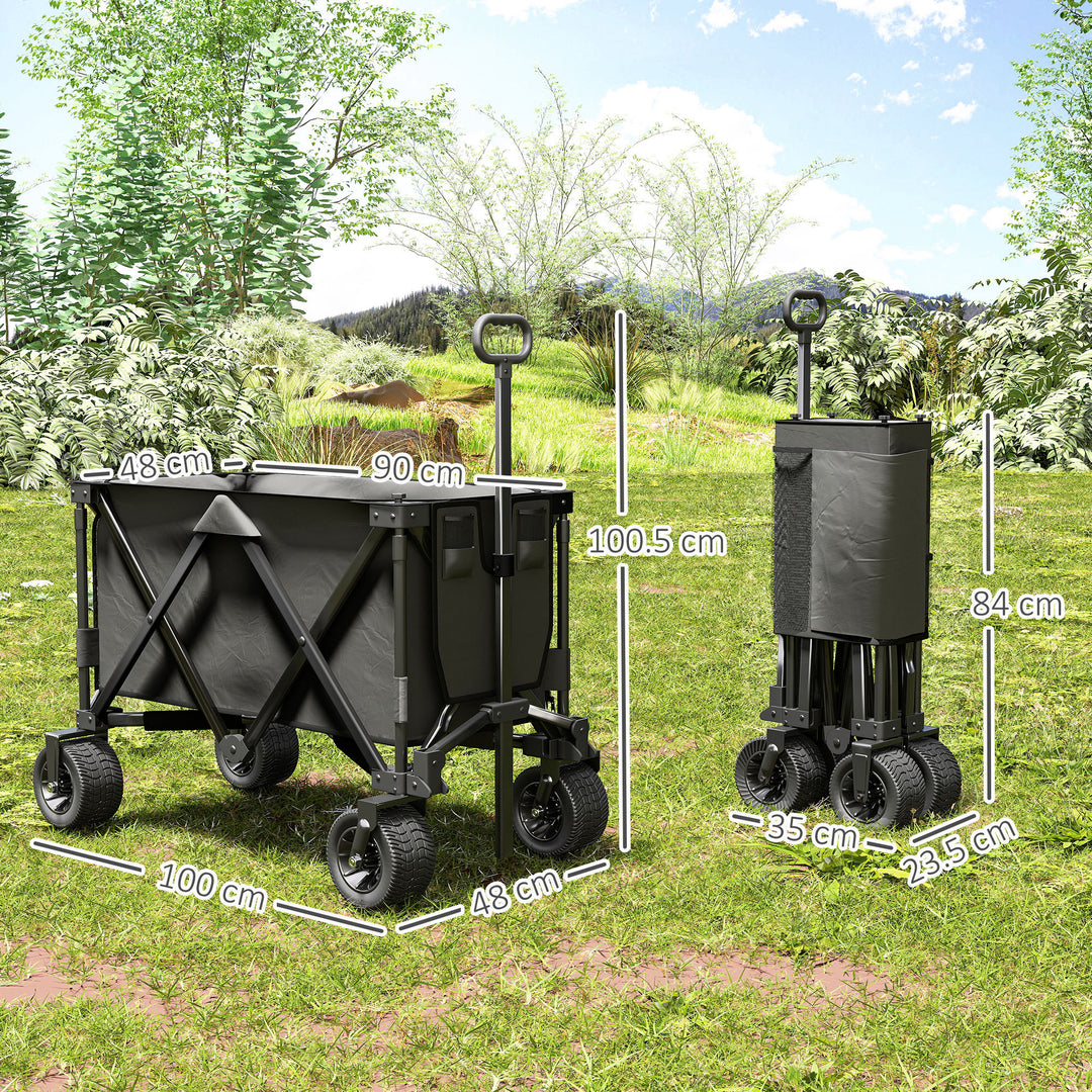 Folding Garden Trolley, Cargo Traile on Wheels, Collapsible Camping Trolley, Outdoor Utility Wagon, Dark Grey