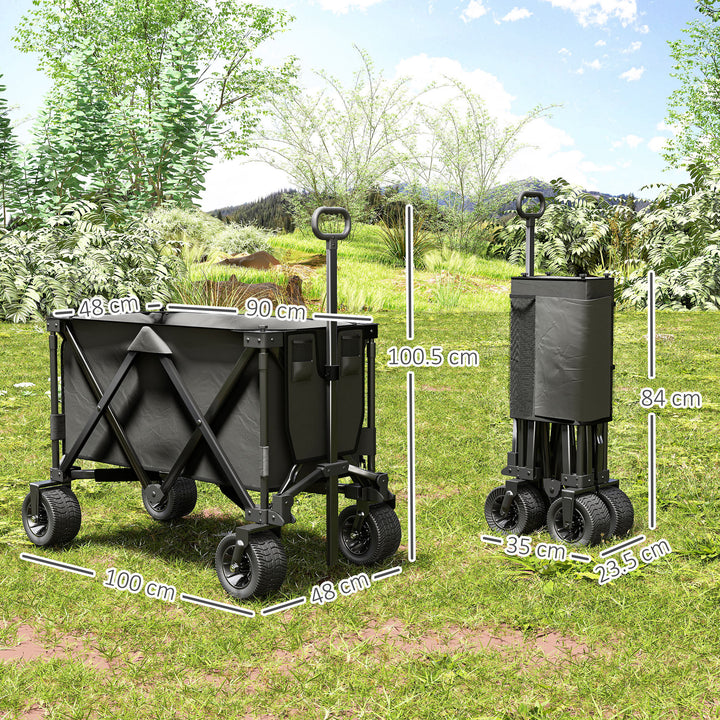 Folding Garden Trolley, Cargo Traile on Wheels, Collapsible Camping Trolley, Outdoor Utility Wagon, Dark Grey
