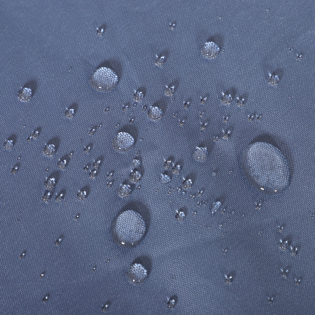 MCL Outdoor PE Rattan Garden Furniture with Cushioned, Patio Wicker Conversation Furniture Set, Round Daybed with Retractable Canopy, Coffee Table and Three Pillows, Grey/Blue Grey