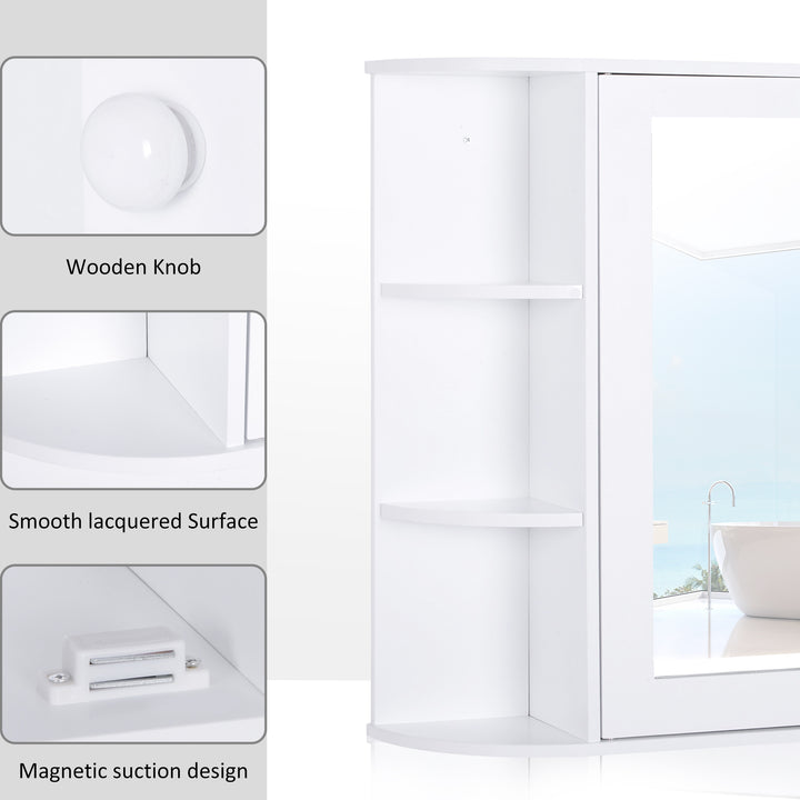 HOMCOM Bathroom Wall Cabinet with Mirror, the Side Shelves & a Handle to Open the Middle Cabinet, 66W x 17D x 63H cm, White | Aosom UK