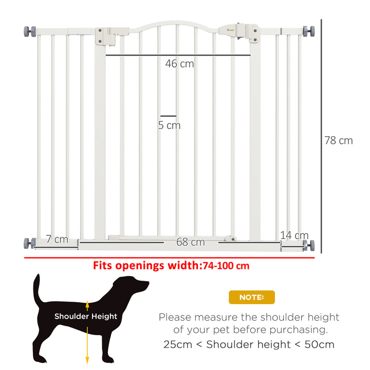 PawHut Metal 74-100cm Adjustable Pet Gate Safety Barrier w/ Auto-Close Door White | Aosom UK