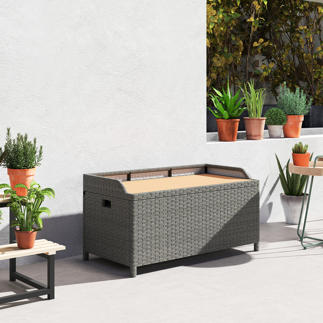 Outsunny 130 L Rattan Garden Storage Box, with Seat - Grey