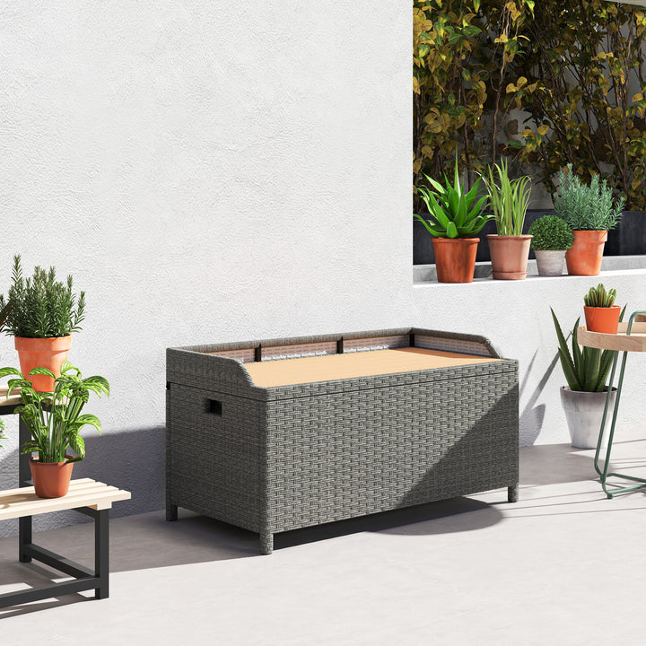 Outsunny 130 L Rattan Garden Storage Box, with Seat - Grey