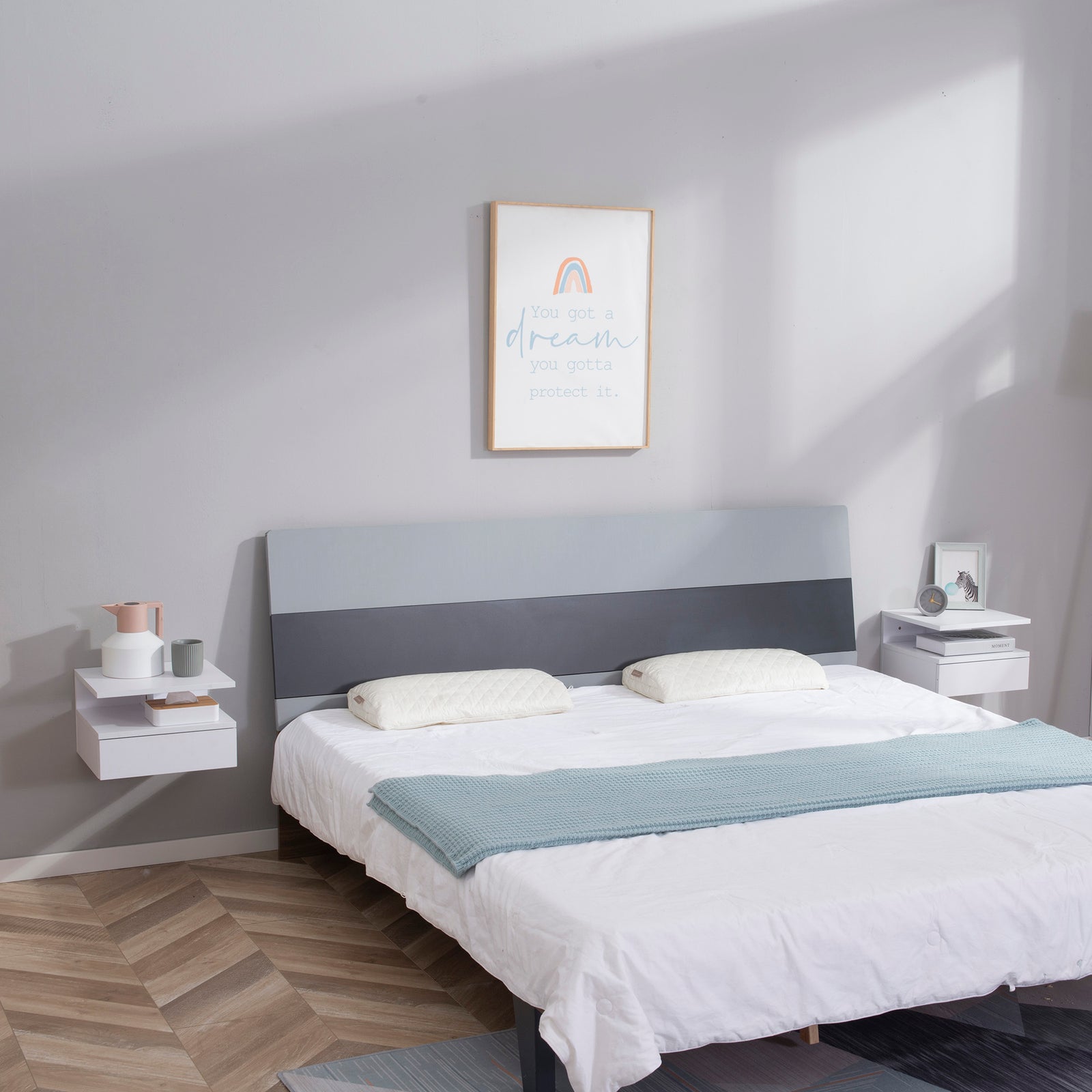 Set of Two Floating Bedside Tables - White