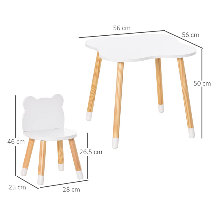 MCL 3-Piece Kids Table and Chair Set with 2 Bear-Shaped Chairs, for Ages 1-4 Years, White