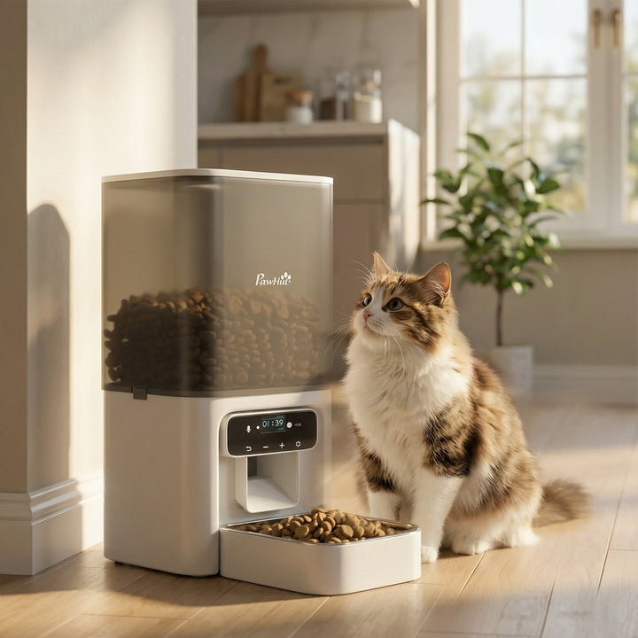 Programmable Automatic Cat Feeder with Timer Up to 6 Meals Per Day, 10s Voice Recorder, Portion Control