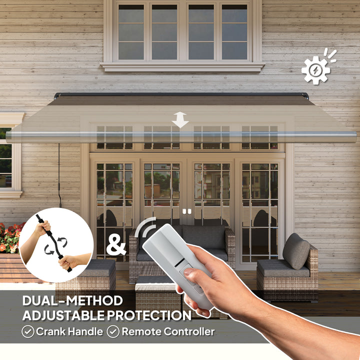 Outsunny 4 x 3(m) Full Cassette Electric Awning with Remote Controller, Aluminium Frame DIY Retractable Garden Awning, UPF50+ Sun Shade Canopy for Deck Door Window, Light Grey