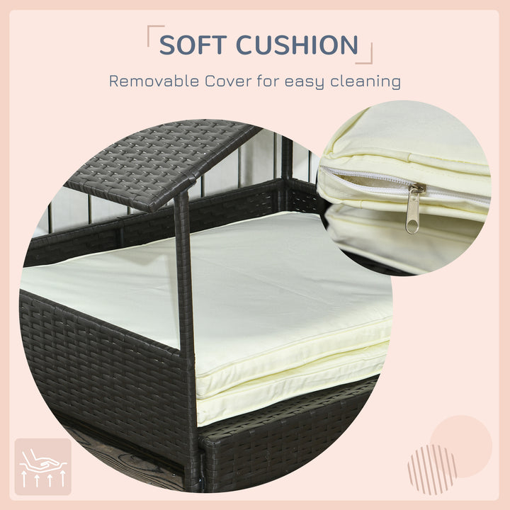 Extendable Elevated Dog Bed, Rattan Dog House, with Water-Resistant Roof, Removable Cushion, Cream