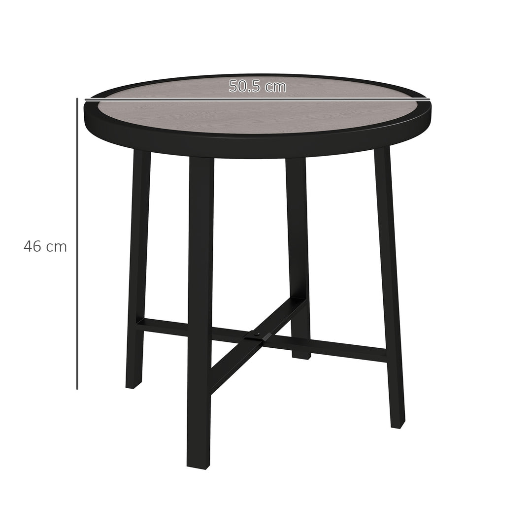 Round Small Garden Table, 50.5cm Outdoor Side Table with SPC Tabletop, Metal Frame and Anti-slip Foot Pads for Garden, Balcony, Grey Wood Effect
