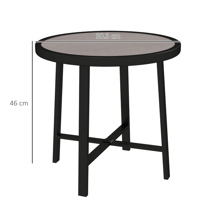 Round Small Garden Table, 50.5cm Outdoor Side Table with SPC Tabletop, Metal Frame and Anti-slip Foot Pads for Garden, Balcony, Grey Wood Effect