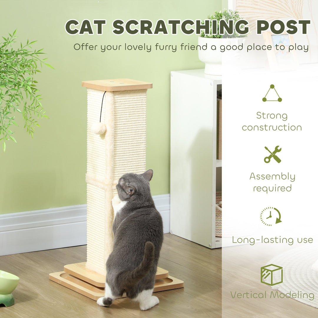 3-in-1 Cat Scratching Post, 67cm Cat Scratcher w/ Track Ball Toy, Oak Tone