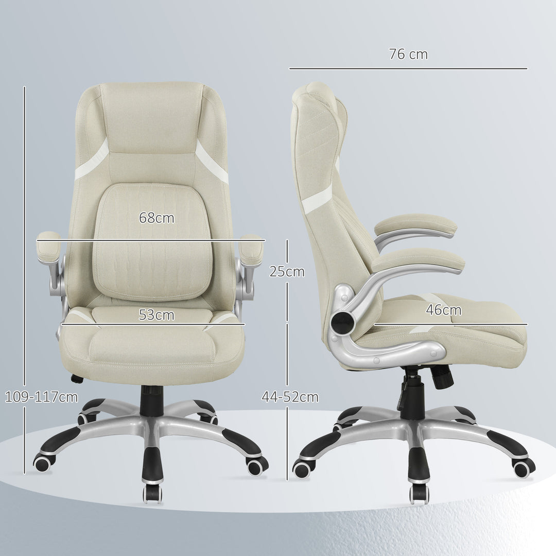 Linen-Look Office Chair, with Adjustable Height and Tension - Beige