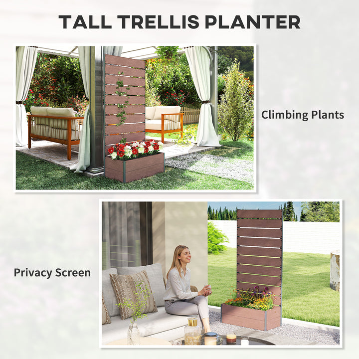 34 x 69.5cm Garden Planter Box, with Back Trellis, Brown