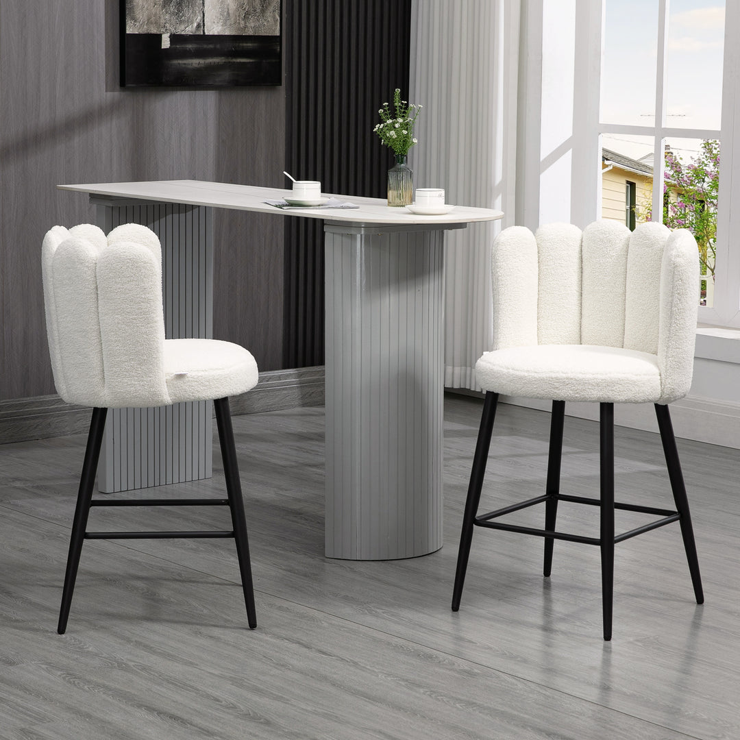 HOMCOM Bar Stools Set of 2, Faux Cashmere Upholstered Breakfast Bar Chairs, Modern Counter Bar Stool w/ Backs, Footrest & Steel Base, Cream | Aosom UK