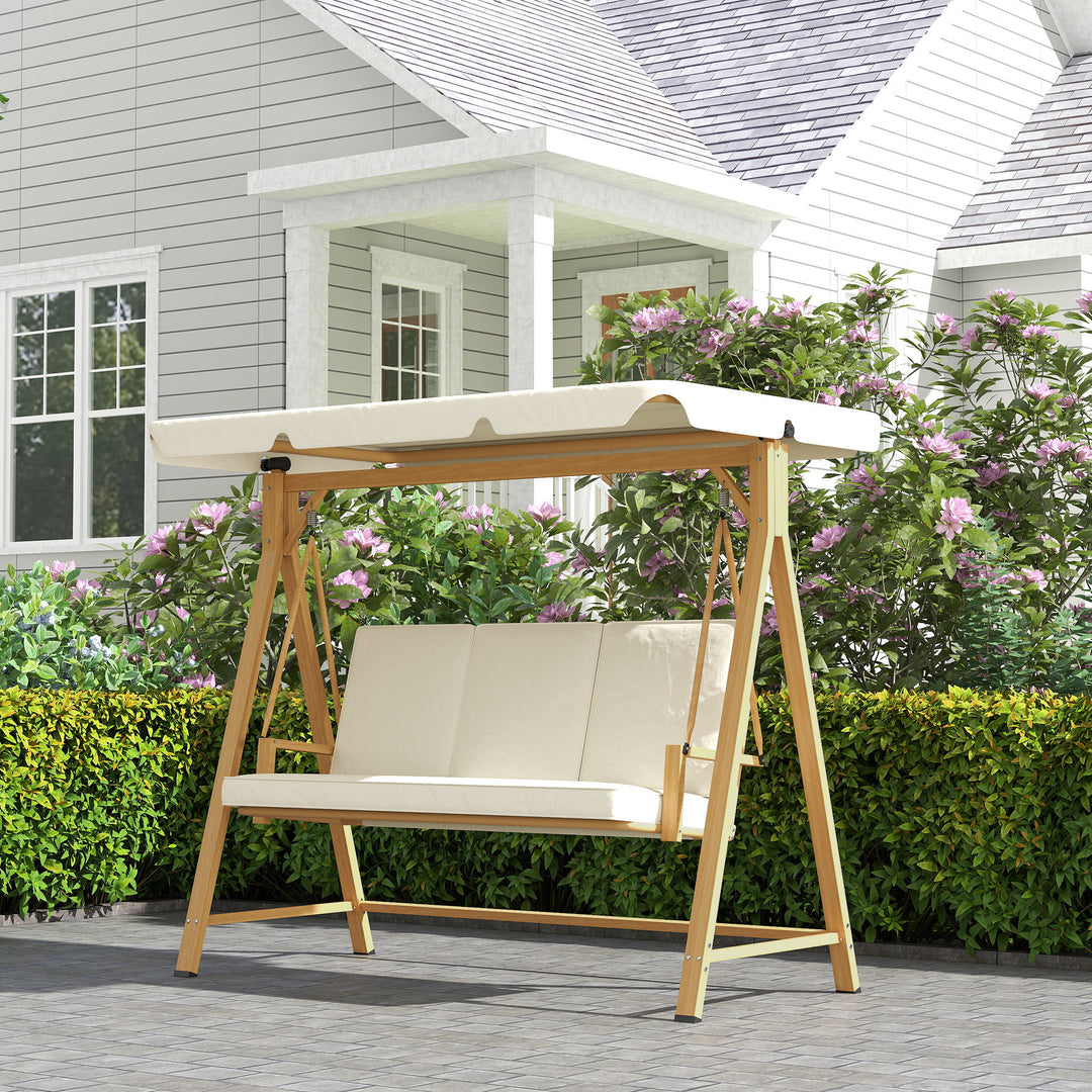Three-Seater Garden Swing Bench, with Adjustable Canopy - Beige