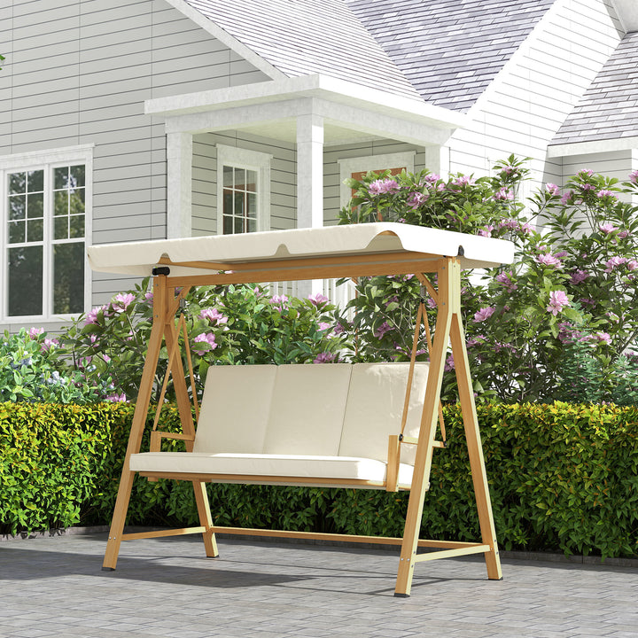 Three-Seater Garden Swing Bench, with Adjustable Canopy - Beige