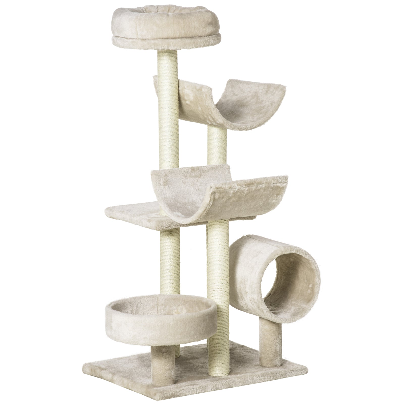 Cat Tree for Indoor Cats Kitten Pet Scratching Post Perch Activity Center Scratcher Climb Post Play House Arch with Tunnel 105cm Tall Beige