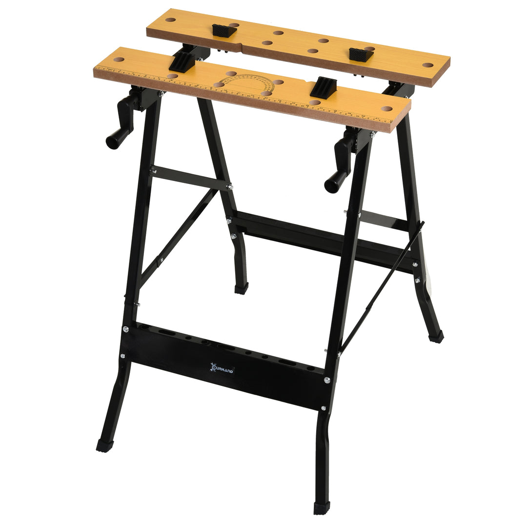 4-in-1 Work Bench, Folding Clamp Table w/ 4 Adjustable Clamping Pegs for DIY Home Garage, Black