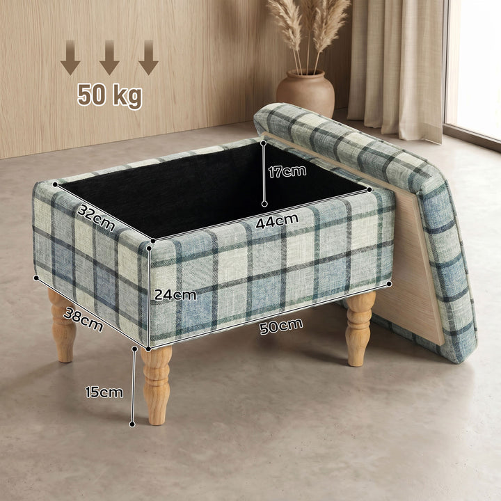 Linen Fabric Upholstered Footstool, Rectangular Storage Stool with Rem