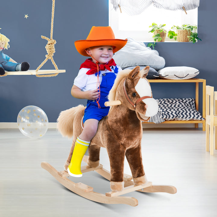 HOMCOM Kids Plush Rocking Horse, Soft Fabric, Traditional Toy with a Modern Twist, Rich Brown | Aosom UK