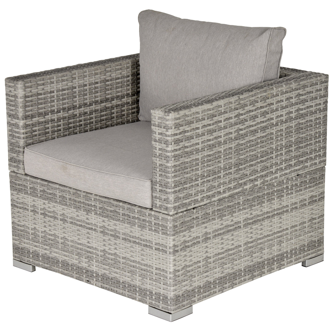 MCL Single Seater Rattan Chair Sofa with Padded Cushions, All-Weather PE Wicker Weave Garden Armchair with Armrests, Grey