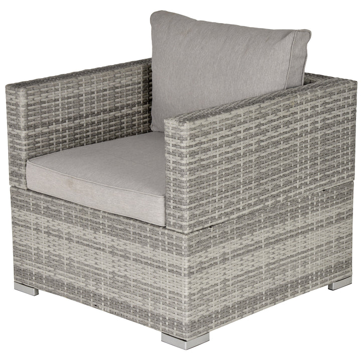 MCL Single Seater Rattan Chair Sofa with Padded Cushions, All-Weather PE Wicker Weave Garden Armchair with Armrests, Grey