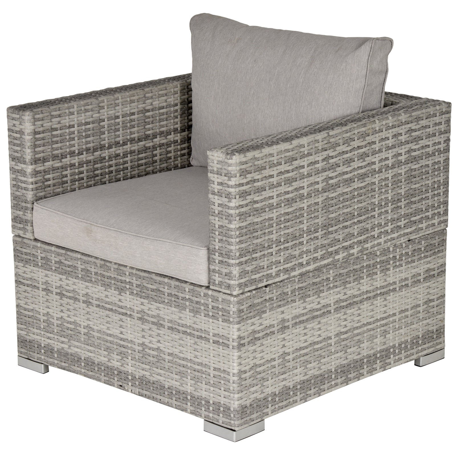 Single Seater Rattan Chair Sofa with Padded Cushions, All-Weather PE Wicker Weave Garden Armchair with Armrests, Grey