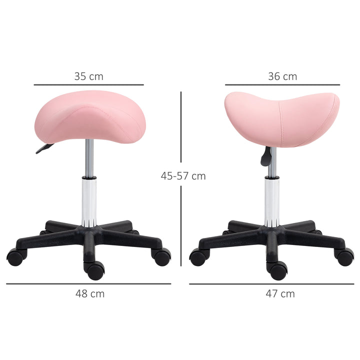 Saddle Stool, PU Leather Adjustable Rolling Salon Chair with Steel Frame for Massage, Spa, Beauty and Tattoo, Pink