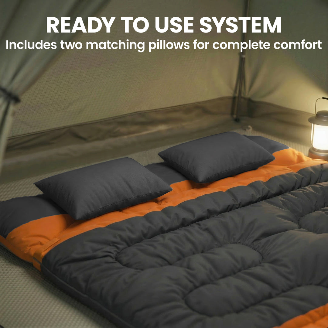 Double Sleeping Bag with 2 Pillows, 220 x 160 cm Extra-Large Sleeping 
