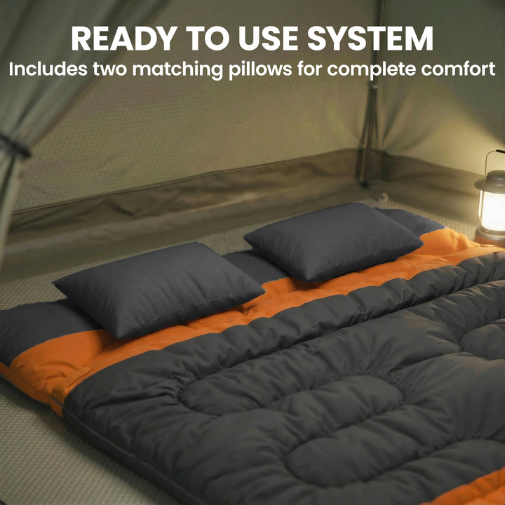 Double Sleeping Bag with 2 Pillows, 220 x 160 cm Extra-Large Sleeping 