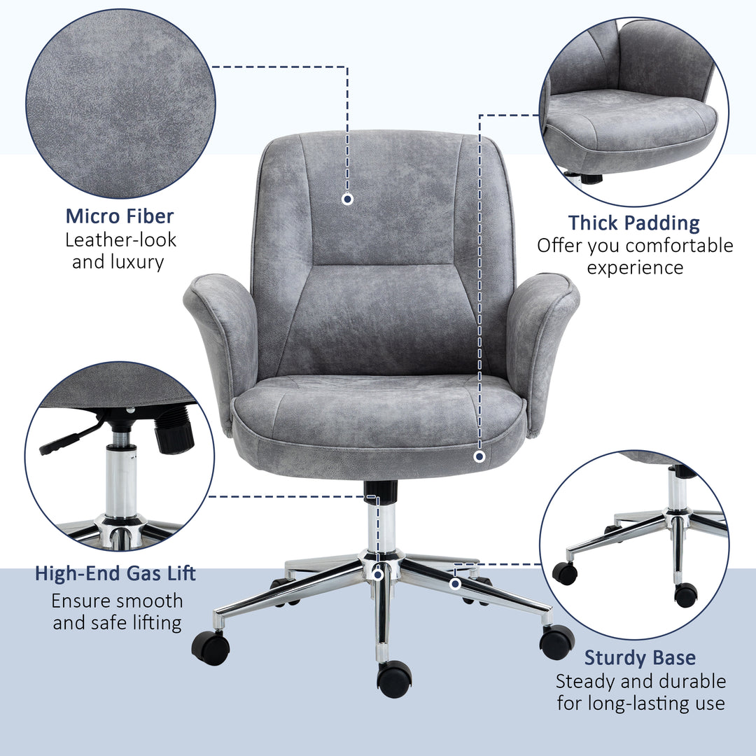 Swivel Computer Office Chair Mid Back Desk Chair for Home Study Bedroom, Light Grey