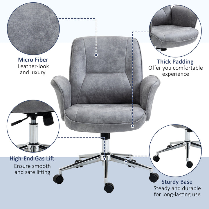 Swivel Computer Office Chair Mid Back Desk Chair for Home Study Bedroom, Light Grey