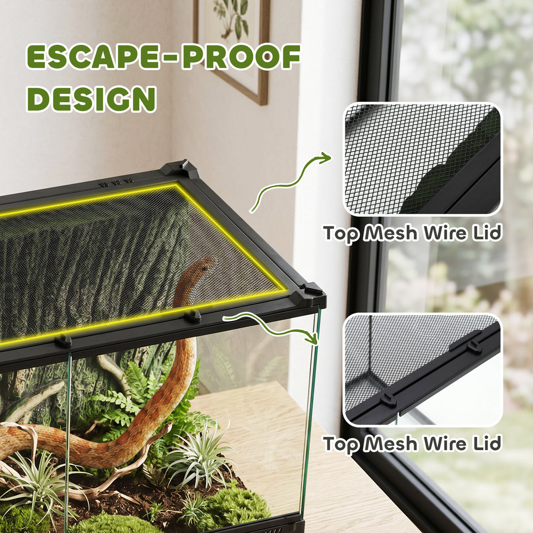 Reptile Glass Terrarium with Stone Background, Front Ventilation, Esca