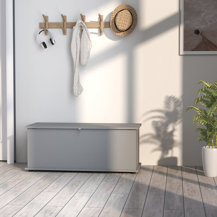 113L Storage Chest, Storage Box with Flip-Top Lid and 2 Safety Hinges, Storage Trunk for Living Room, Entryway, 100 x 40 x 40 cm, Grey