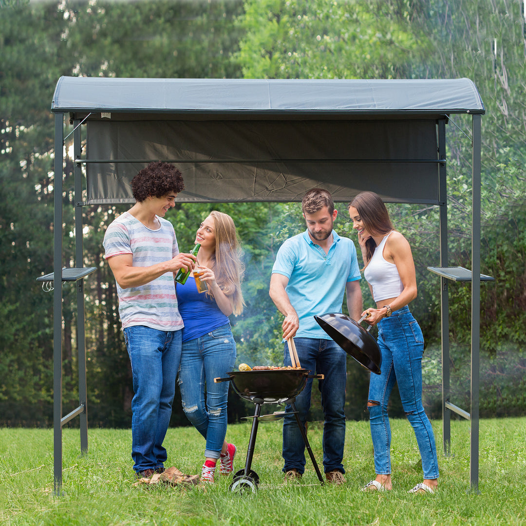 MCL 2.2 x 1.4m BBQ Shelter, Outdoor Grill Gazebo Canopy with Shelves, Hanging Hooks, and Metal Frame, for Garden Patio Backyard