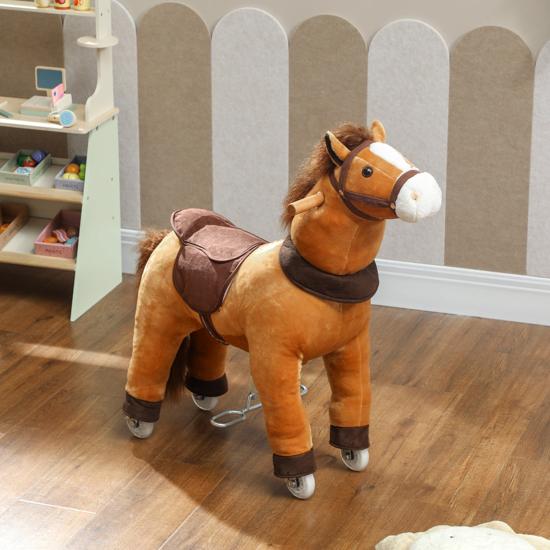 Ride On Horse, Plush Walking Horse Toy with Wheels and Saddle for Ages 3-5 Years Old