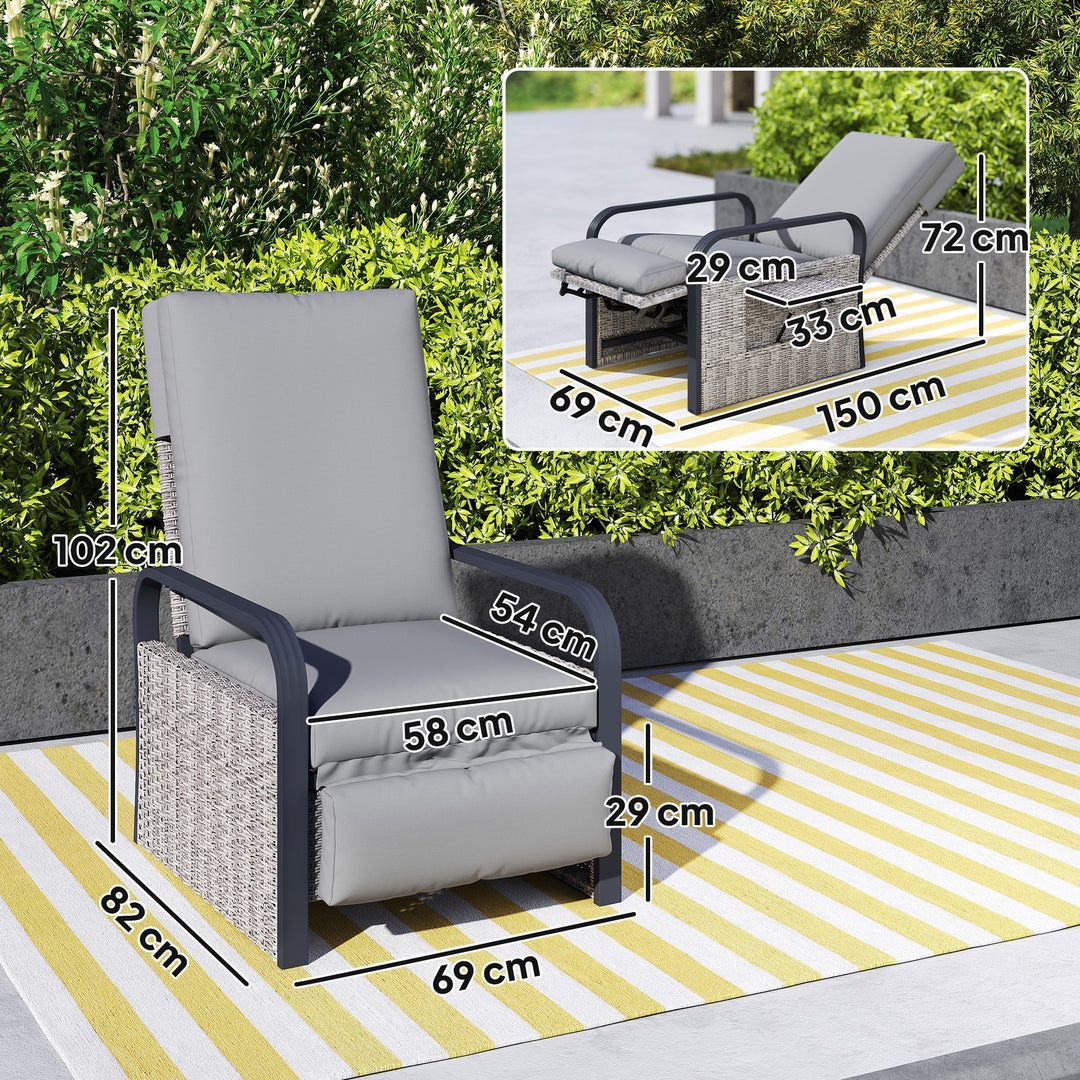 140° Reclining Rattan Armchair - Mixed Grey