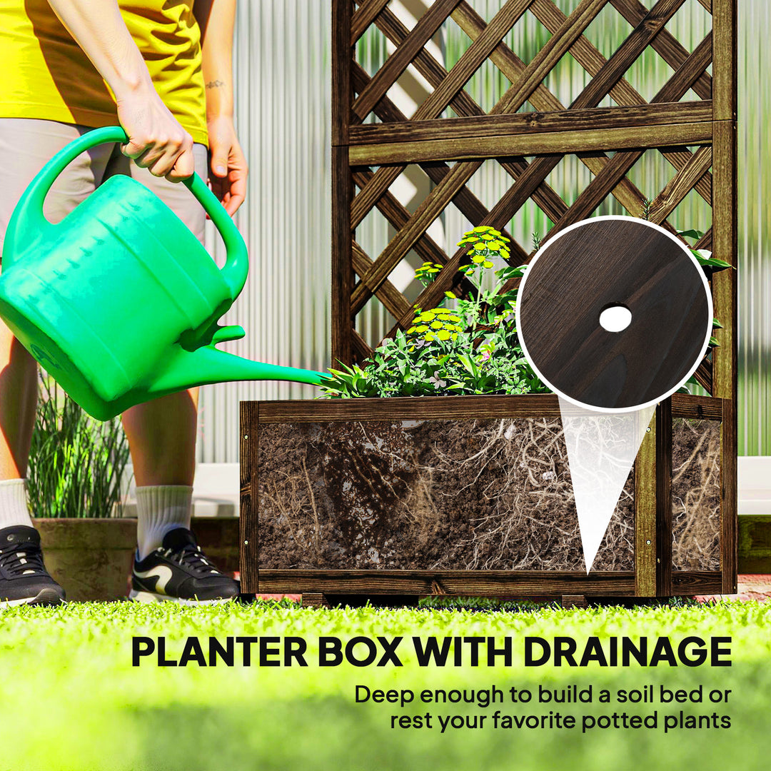 MCL Garden Planter with Trellis, 45L Raised Bed for Climbing Plants, Vines, Flowers, Outdoor Planter Box for Patio, 72.5 x 31.5 x 149.5 cm, Carbonised Finish